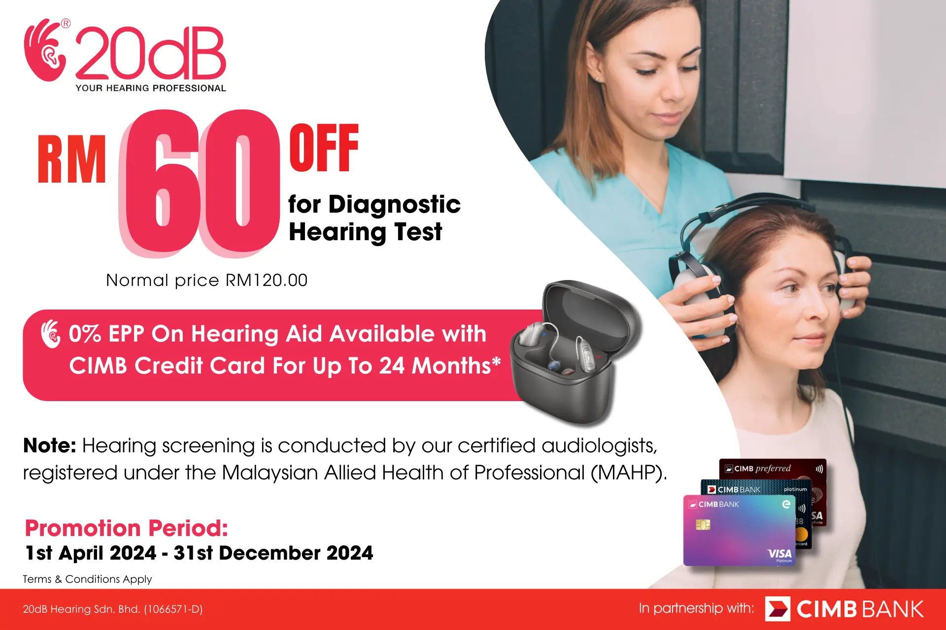 Offer for CIMB Bank Cardholders: RM60 Off on Hearing Test at 20dB Hearing